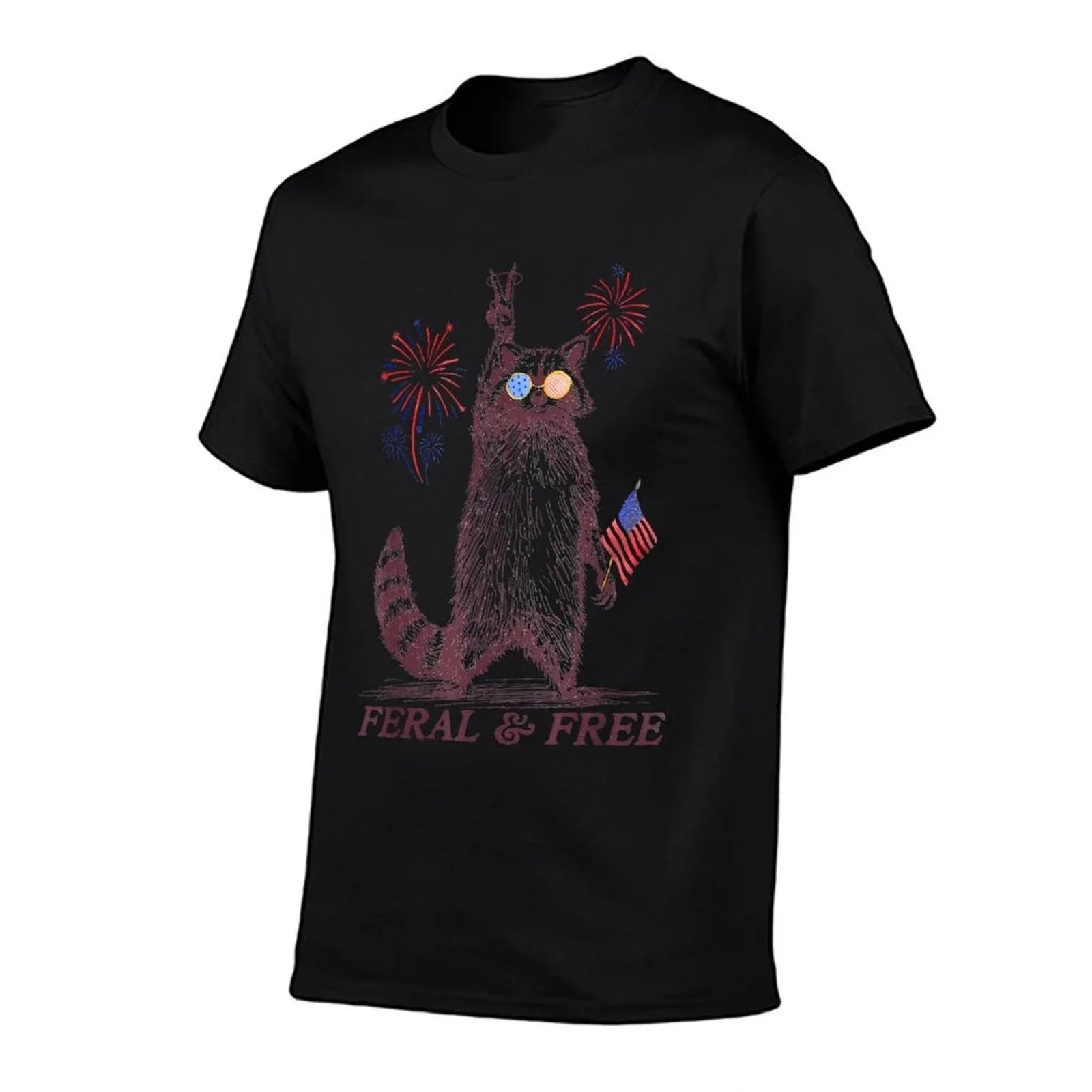 Feral & Free Funny Patriotic Racoon Feral And Free 4th July  Heathered Texture T-Shirt