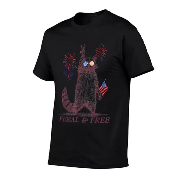 Feral & Free Funny Patriotic Racoon Feral And Free 4th July  Heathered Texture T-Shirt