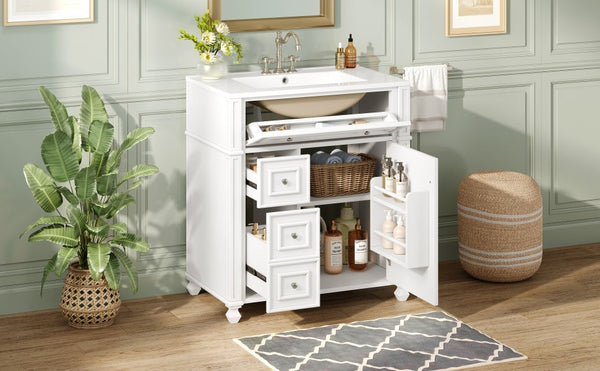 Bathroom Vanity with Ceramic Sink Basin, Cabinet with Soft-Close Doors and Organizer