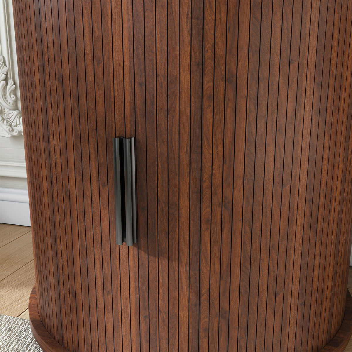 Walnut Mid-Century Modern Nightstand Set with Charging Station – Round Side Tables (Set of 2)