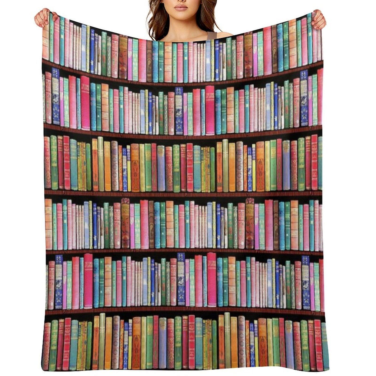 Bookworm Antique Book Library, Vintage Book Shelf Throw Blanket