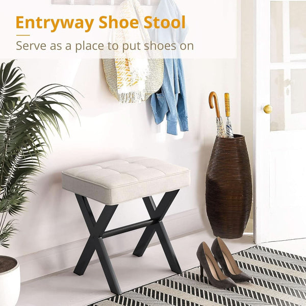 Linen Vanity Ottoman Foot Stool 16.9x12.9x18 Inches