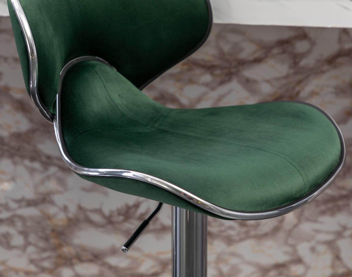Green Velvet Adjustable Swivel Bar Stools with Chrome Base & Footrest – Set of 2