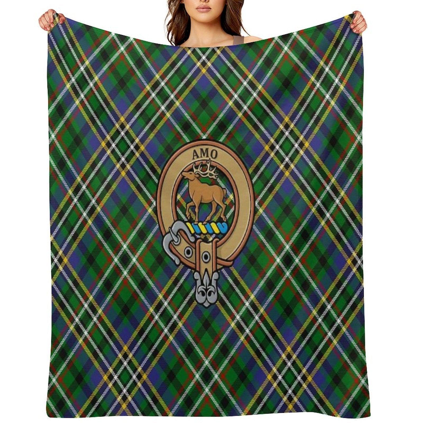 Clan Scott Crest over Green Tartan Throw Blanket