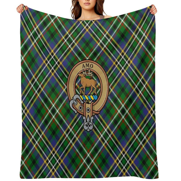 Clan Scott Crest over Green Tartan Throw Blanket