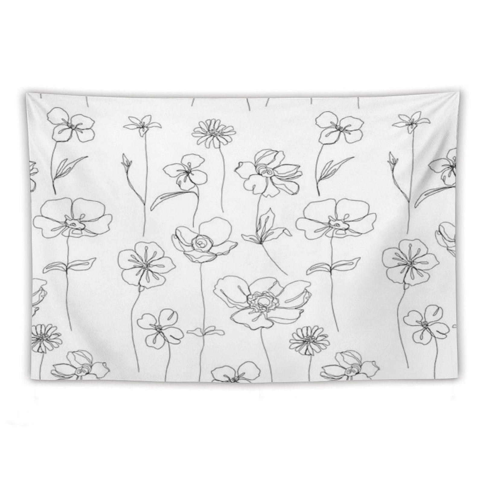 Botanical Floral Illustration - Botanicals White Tapestry