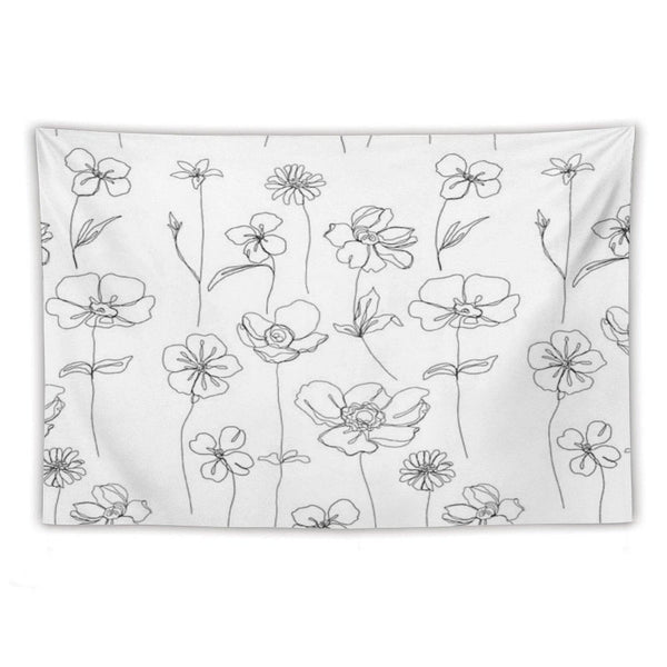 Botanical Floral Illustration - Botanicals White Tapestry