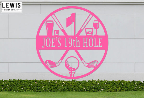Golf 19th Hole Custom Name Metal Sign | Personalized Golf Bar Decor