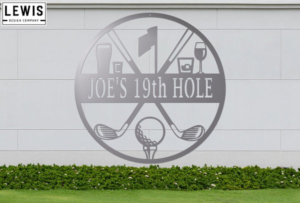 Golf 19th Hole Custom Name Metal Sign | Personalized Golf Bar Decor