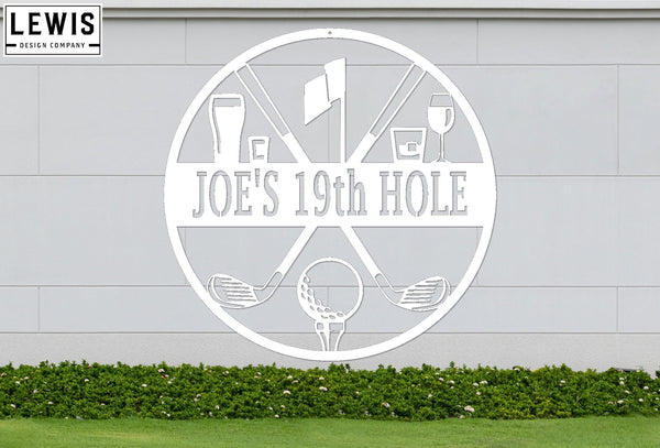 Golf 19th Hole Custom Name Metal Sign | Personalized Golf Bar Decor