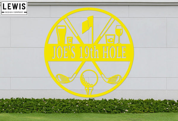 Golf 19th Hole Custom Name Metal Sign | Personalized Golf Bar Decor