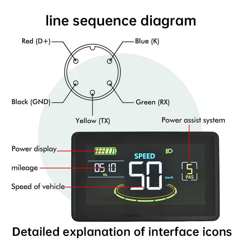 Waterproof color LCD meter H6C for e-bikes, SM/weatherproof connector, smart e-bike screen with USB.