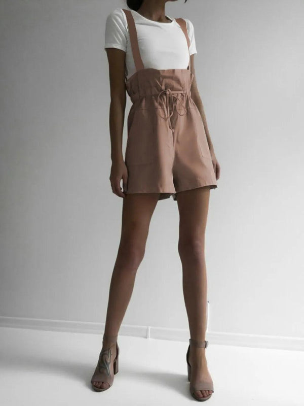 Drawstring Wide Strap Overalls with Pockets