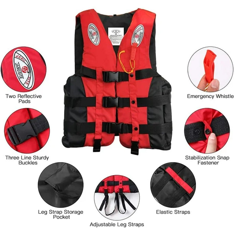 S-M-L-XL-2XL-3XL adult life jacket: buoyant, for sea fishing/outdoor sports, coated Oxford cloth.