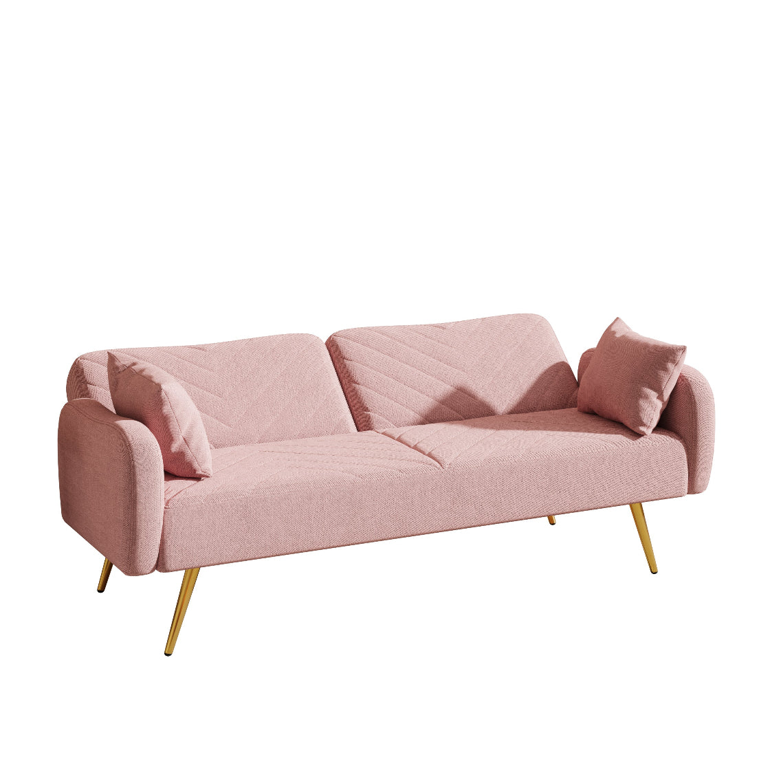 Pink sofa with gold legs on a white background