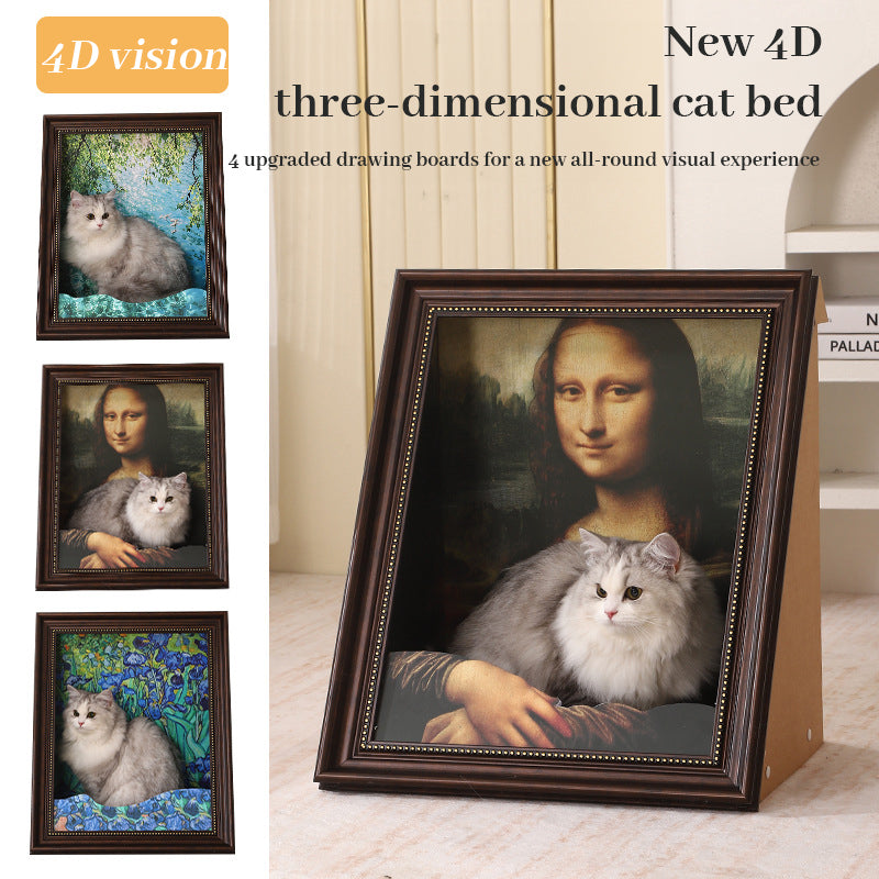 3D Mona Lisa Cat Scratcher with Removable Oil Painting Frame