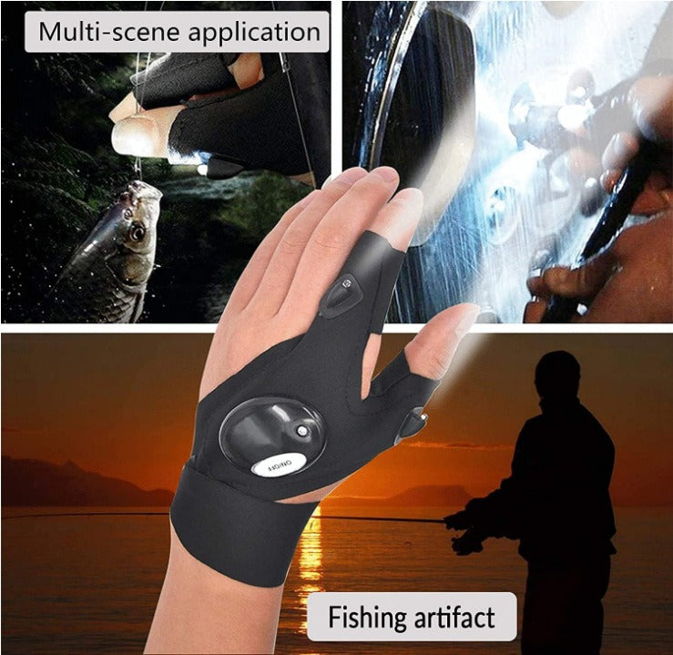LED Flashlight Fishing Maintenance Camping Running Riding Lighting Half Finger Light Night Fishing Gloves Night Running Light Gloves