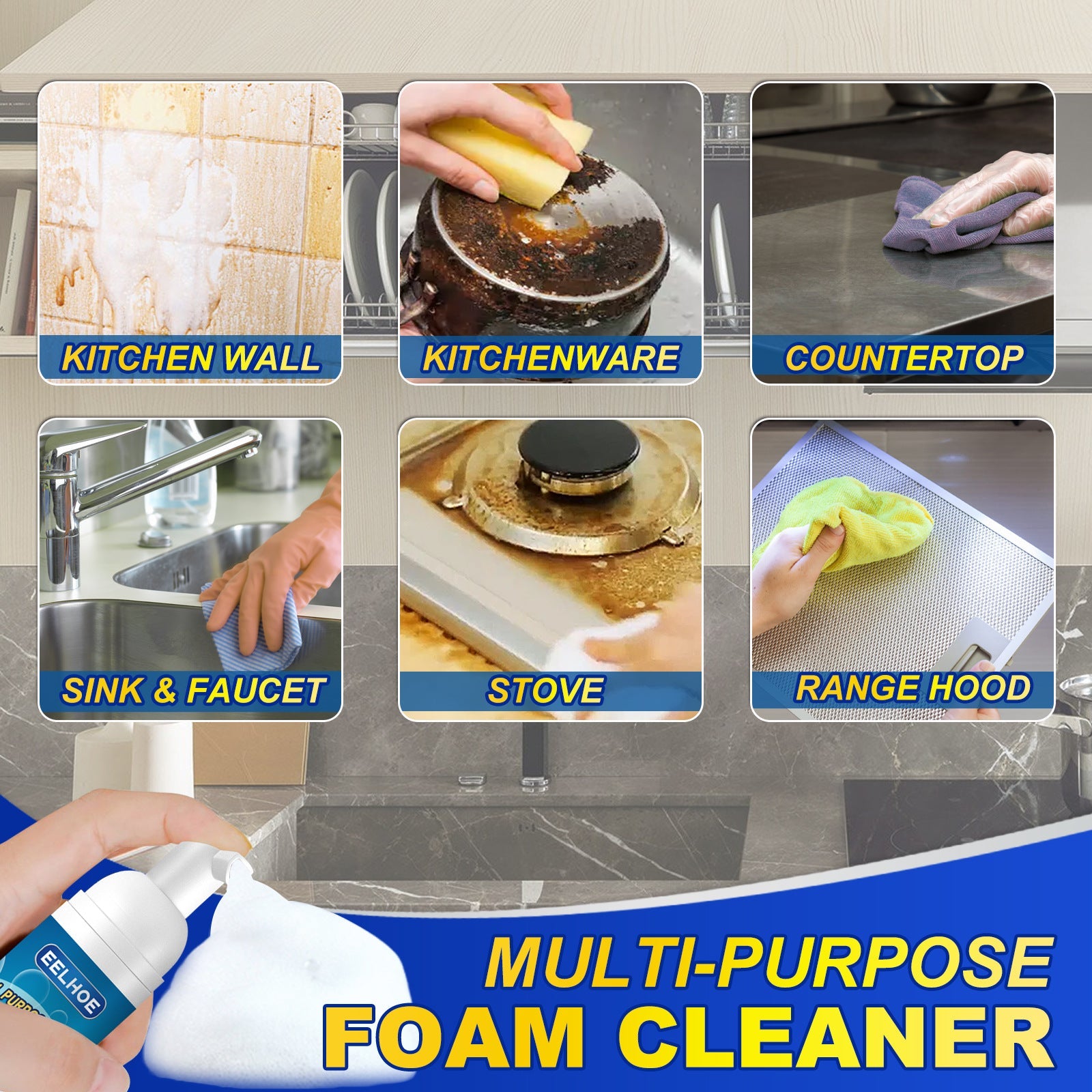 Heavy Grease Kitchen Foam Cleaner, Multi-Purpose Stove Hood To Remove Rust Stains Kitchen Utensils Oil Stains