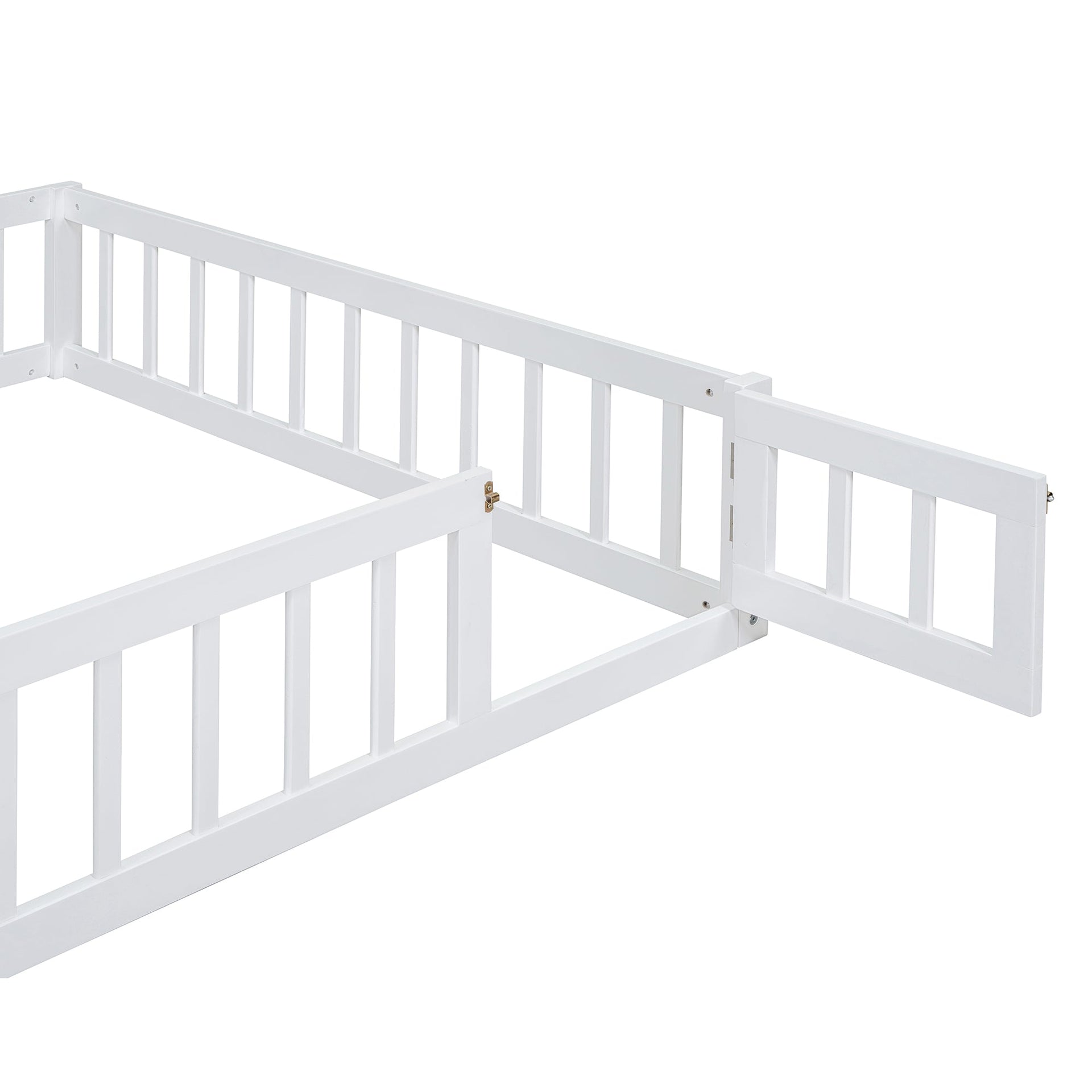 Wooden Full Size Children's Bed with Detachable Headboard and Integrated Clothes Drying Rack, White