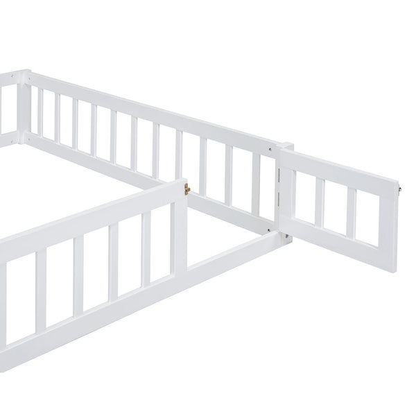 Wooden Full Size Children's Bed with Detachable Headboard and Integrated Clothes Drying Rack, White