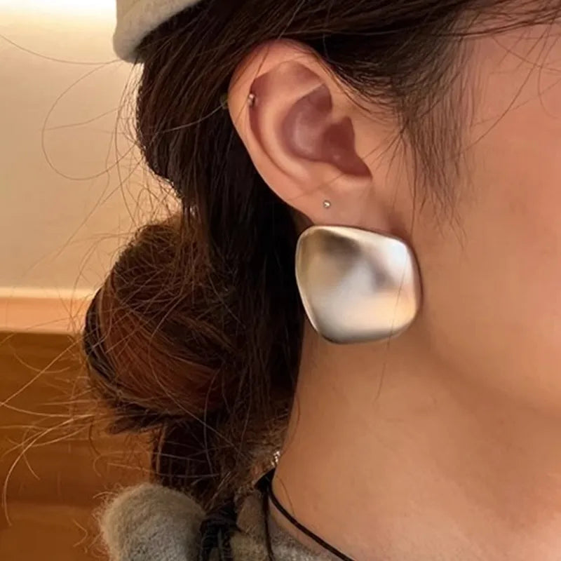 Gold Color Metal Rings Irregular Geometric Wide Noodle Finger Fing for Women Jewelry Retro Light Luxury  New Gift Accessorie