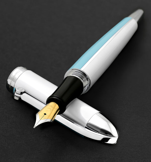 Visionary® Brass & Aluminum Enameled Fountain Pen (Medium Nib) and Ballpoint Pen Set - Sky Blue / White