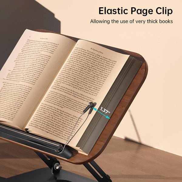 Adjustable 360° Rotating Book Stand with Elastic Clips, for Cookbooks, Laptops & More