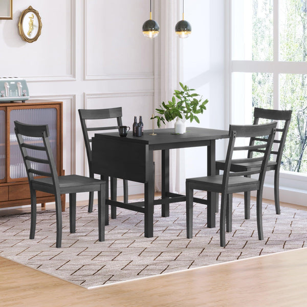 TOPMAX 5-piece square wooden pendant light expandable dining table set with 4 ladder back chairs  Gray