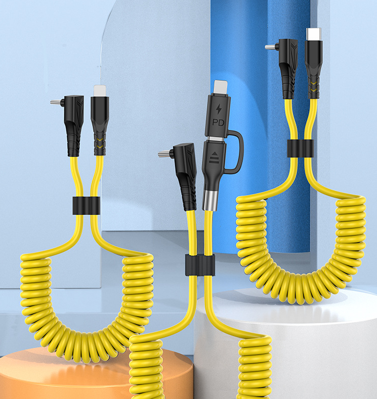 Spring car PD data cable 60w 2-in-1 elbow telescopic fast charging cable suitable for Ideal Wenjie Tesla