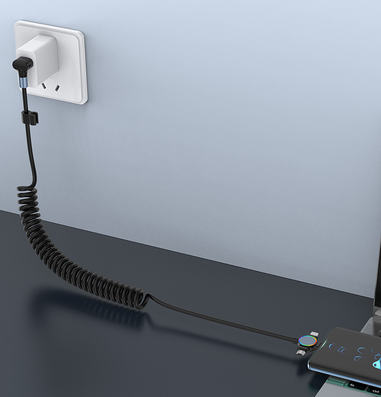 Three in one spring data cable suitable for Huawei Apple 15 Android Carplay streaming light car retractable fast charging cable