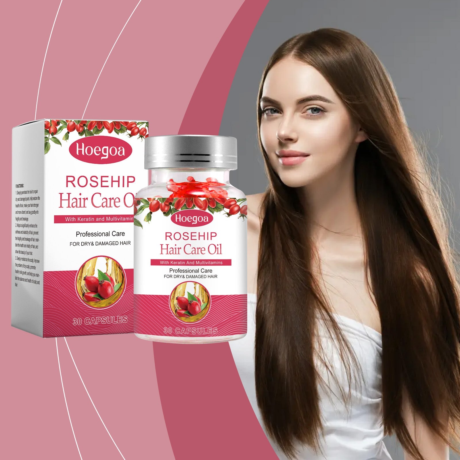 Rose Hip Oil Hair Care Capsule Scalp Massage Dry Hair Smooth Moisturizing Soft Hair Care Capsule