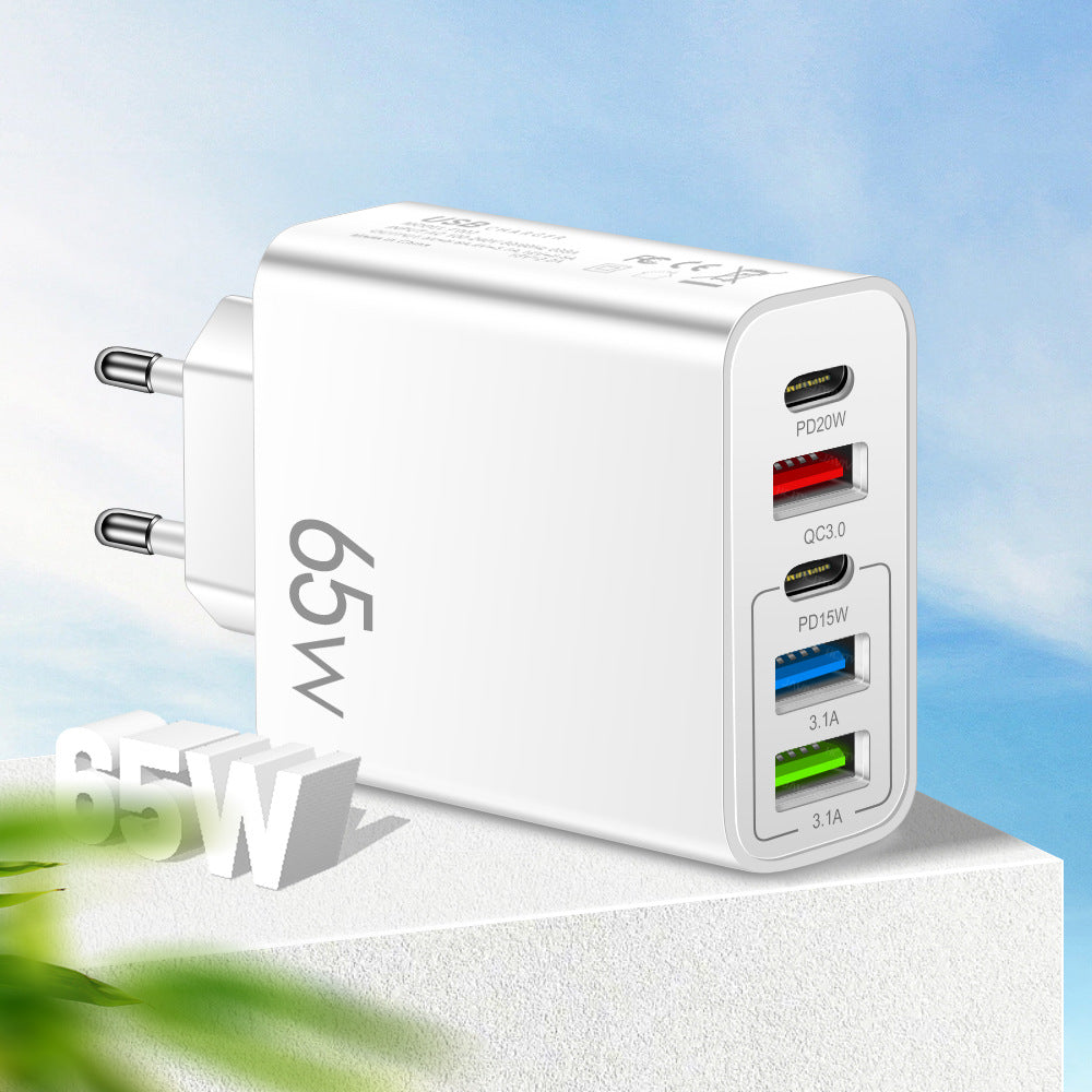 Standard PD65W mobile phone charger 4A type-c PD+3USB multi port European, American, English travel charging head