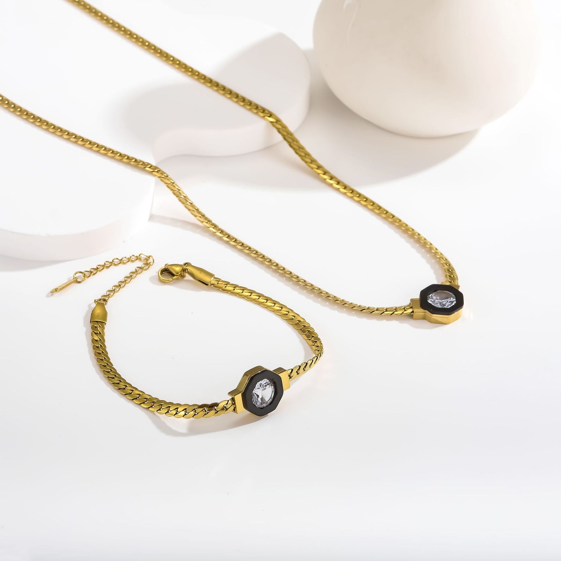 Zircon 18K Bracelet Necklace Zircon Geometry Fashion Simple Titanium Steel Bracelet