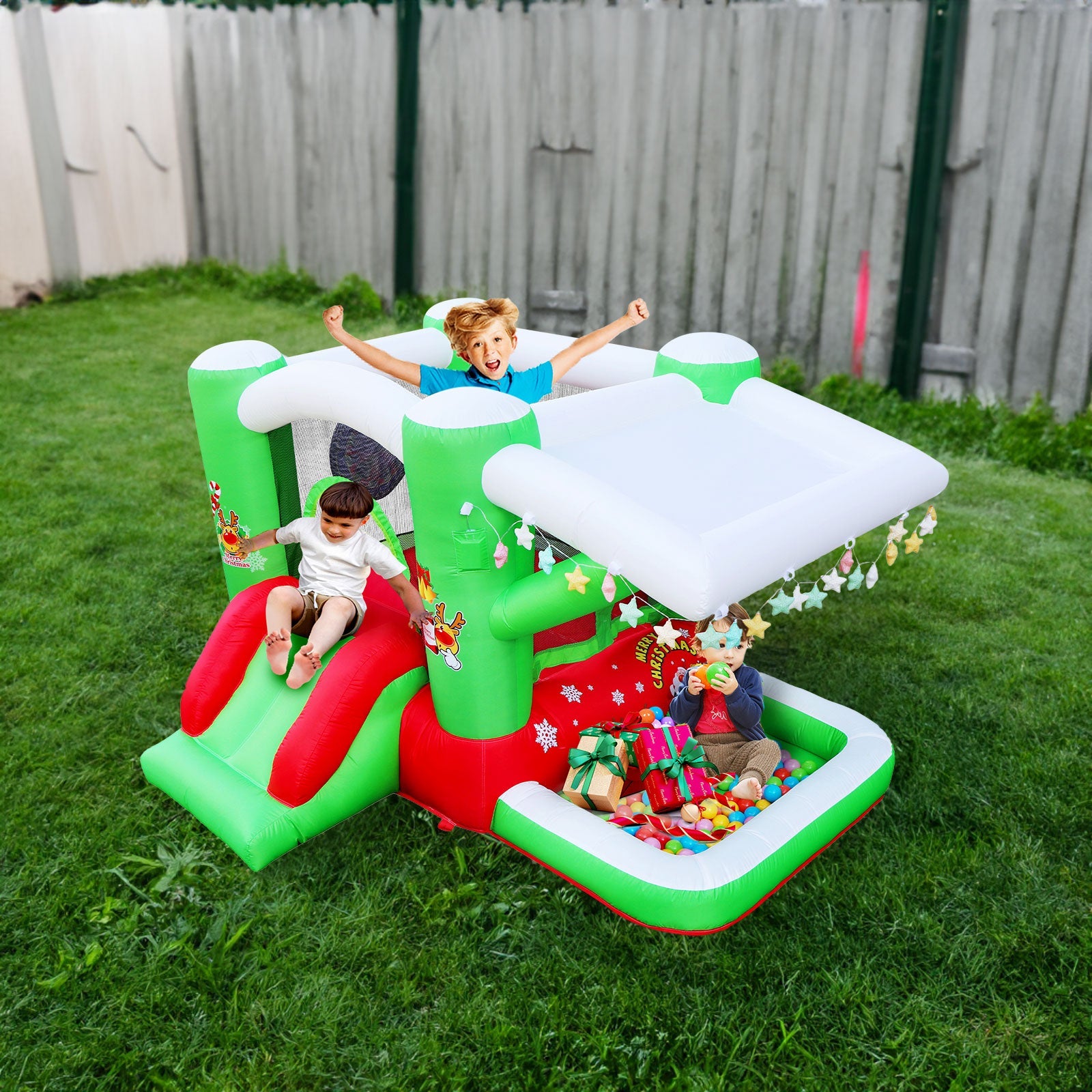 Christmas Jump 'n Slide Inflatable Bouncer for Kids Complete Setup with Blower - 80