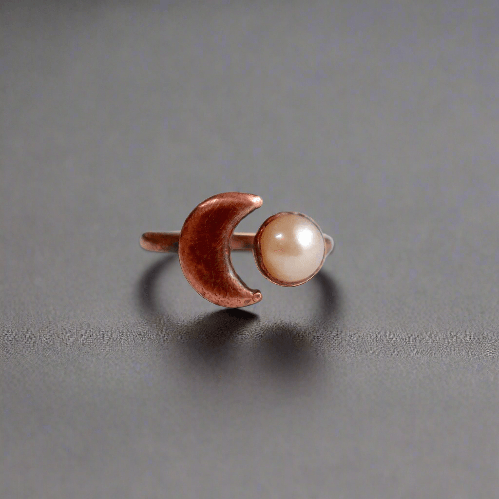 Copper Pearl Moon Open Ring Grounded Grace Calm | By Blackbird & Sage