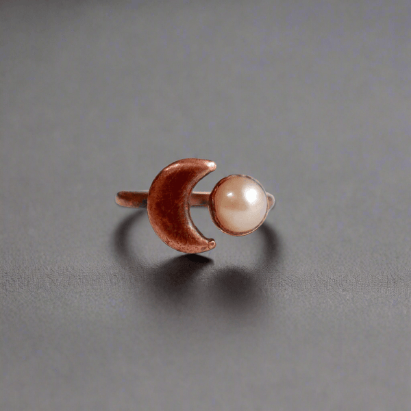 Copper Pearl Moon Open Ring Grounded Grace Calm | By Blackbird & Sage