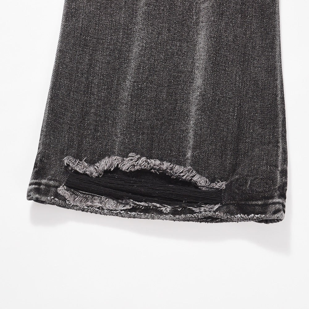 Washed Distressed Wide-Leg Jeans Men's European and American Punk INS Personalized Loose Hole Frayed Flare Pants