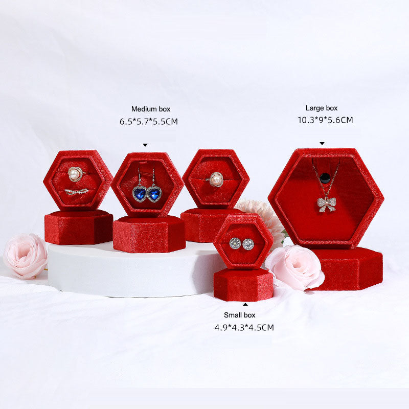 Hexagonal jewelry box, high-end Korean velvet ring earring box, jewelry box, jewelry packaging box