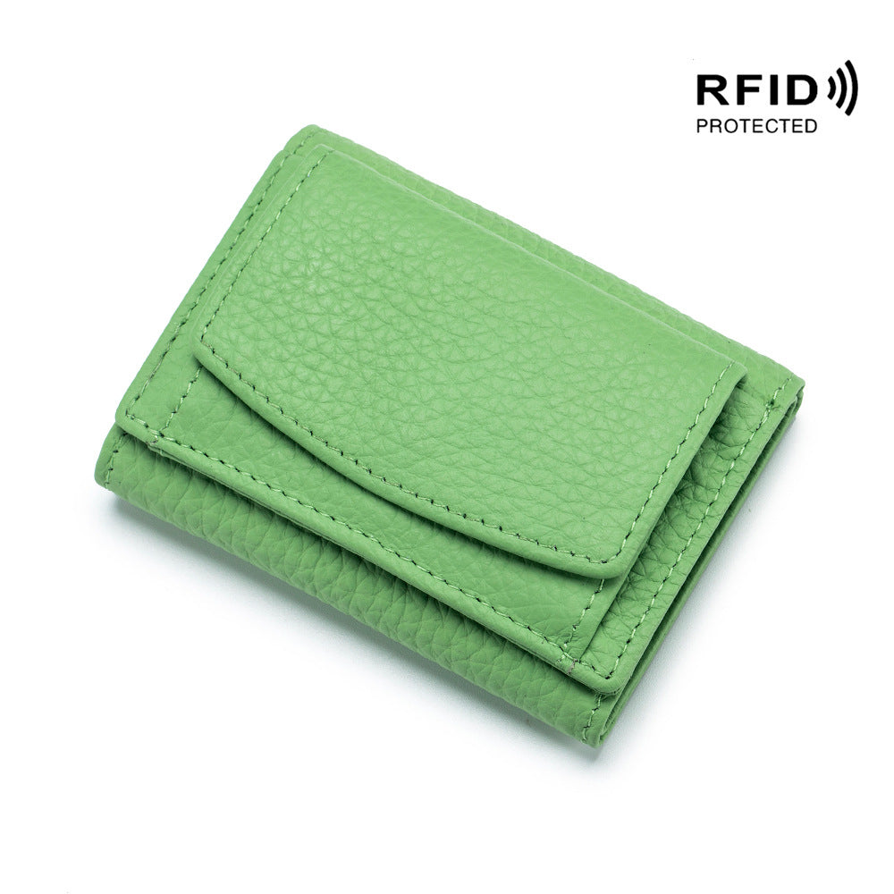Small wallet women's genuine leather Japanese style fabric RFID coin bag wallet mini wallet short