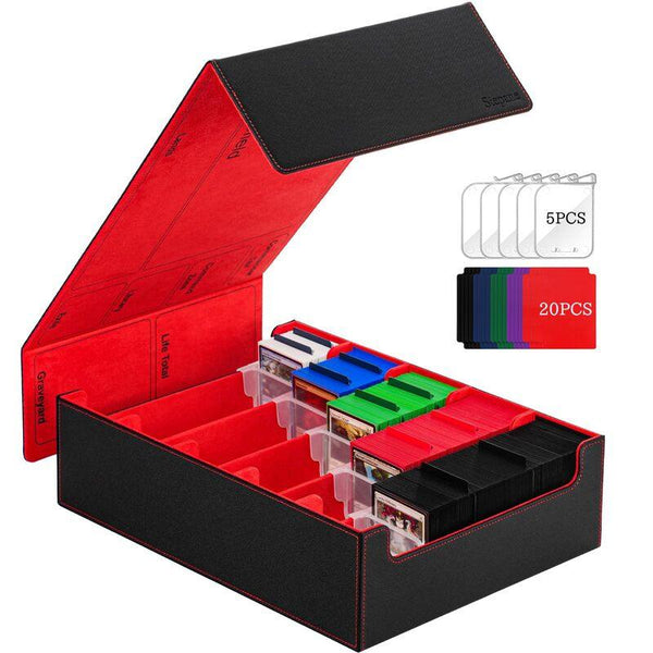 3800+ Capacity Card Storage Box. Includes 20 Dividers, 5 Supporters, Leather Magnetic Closure. Great for YuGiOh & MTG Cards.