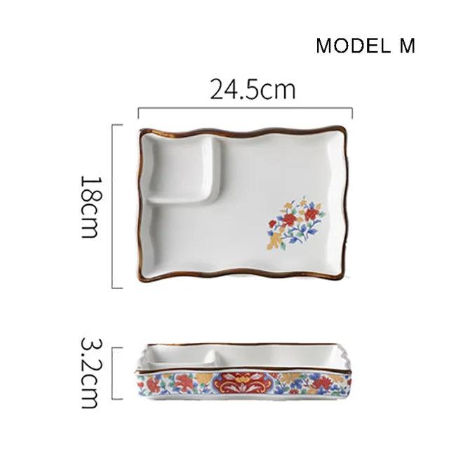 Dumpling plate sushi plate round square plate with soy sauce and vinegar partitioned snack plate ceramic plate for home use