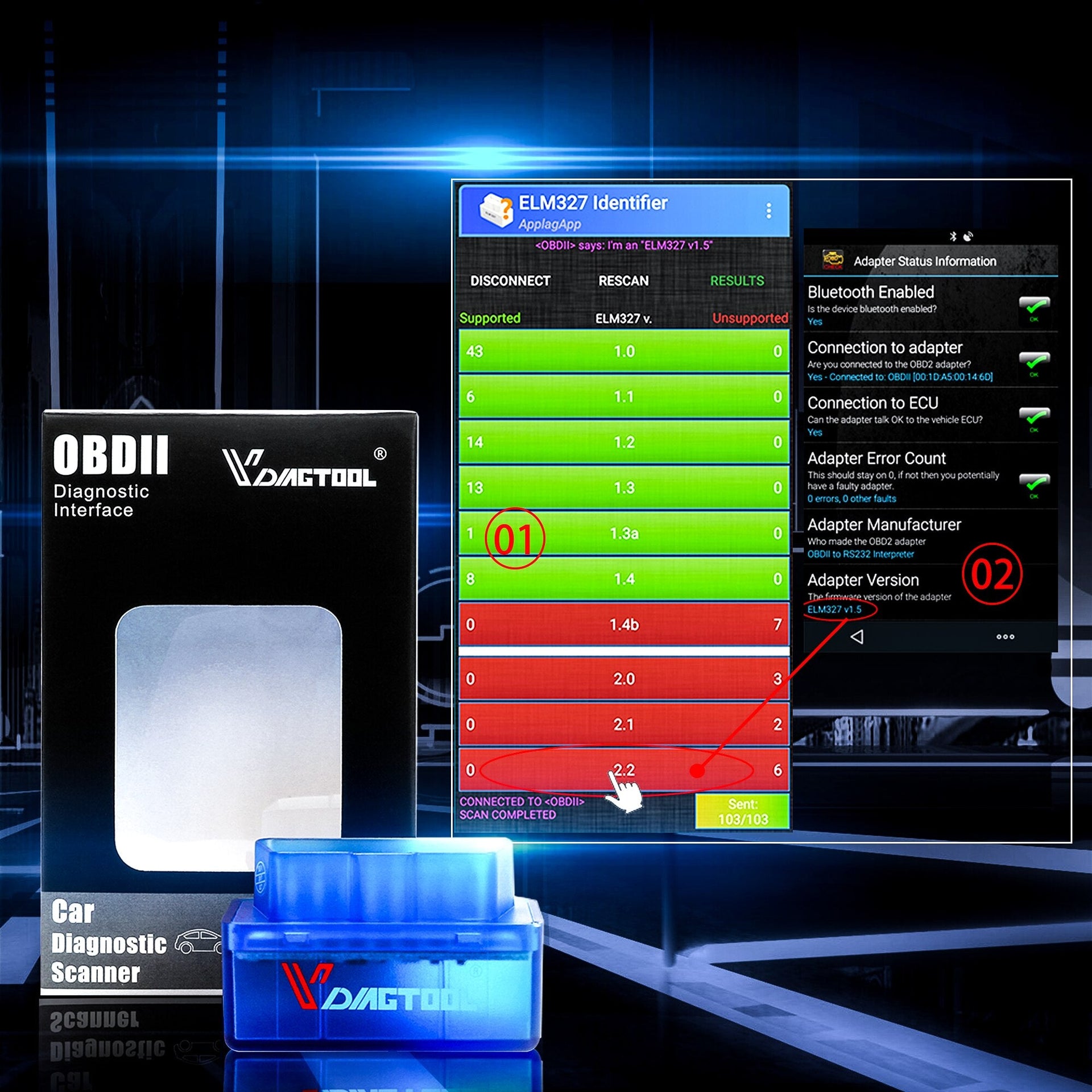 OBD2 HH OBD ELM327 V1.5 Bluetooth OBD2 CAN BUS Check Engine Car Auto Diagnostic Scanner Tool Interface Adapter For Android PC