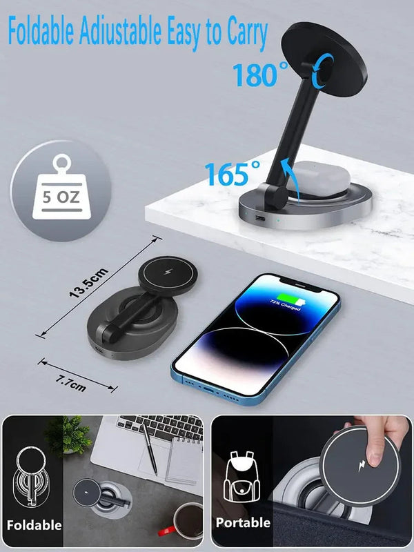 Magnetic wireless charger 3-in-1 adjustable folding wireless charger suitable for Apple phones watches headphones