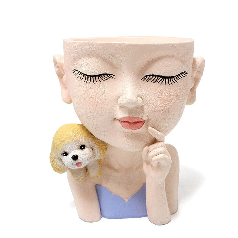 Creative resin succulent potted plant decoration for girl's puppy flower pot