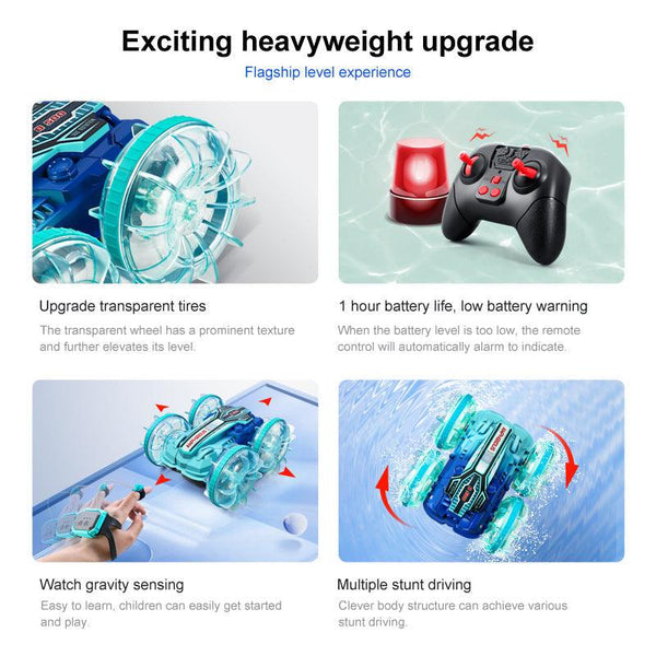 Colorful light wheel double-sided stunt amphibious remote control car watch dual control four-wheel drive power
