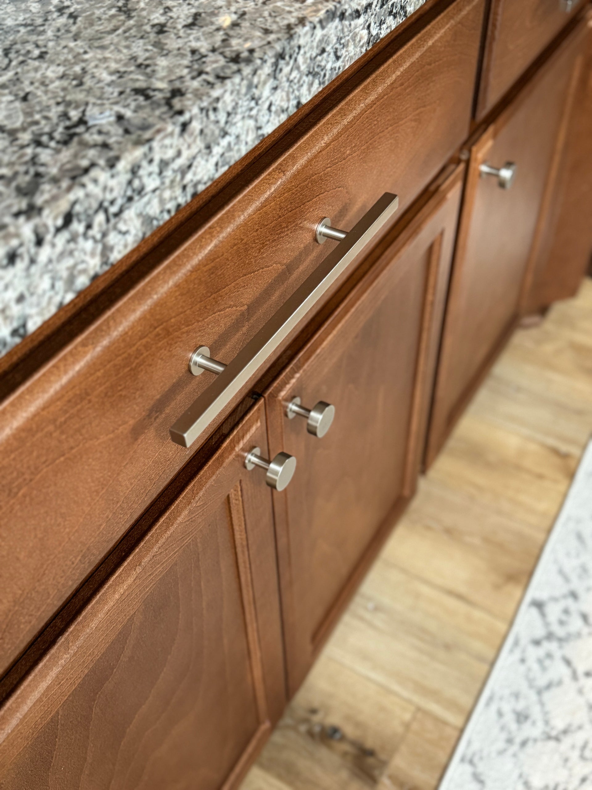 Lew's Square Bar Cabinet Knobs and Pulls in Brushed Nickel