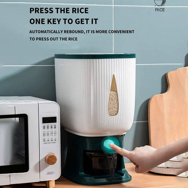 10Kg Rice Dispenser Storage Container Sealed Grain Cereal Dispenser Storage Box with Lid Measuring Cylinder