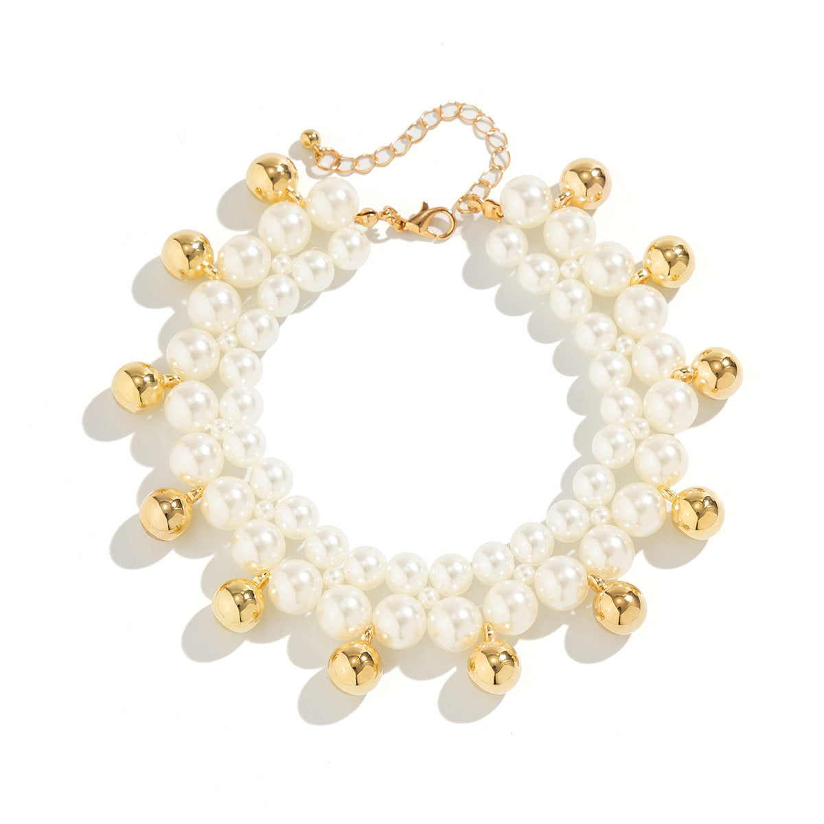 Vacation style beach imitation pearl ankle chain women's simple double-layer CCB round bead bead Anklet foot decoration