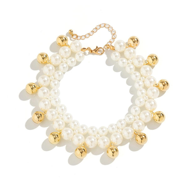 Vacation style beach imitation pearl ankle chain women's simple double-layer CCB round bead bead Anklet foot decoration