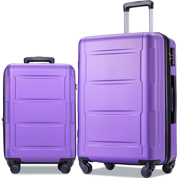 Expanable Spinner Wheel 2 Piece Luggage Set ABS Lightweight Suitcase with TSA Lock 20inch+28inch Purple + Plastic